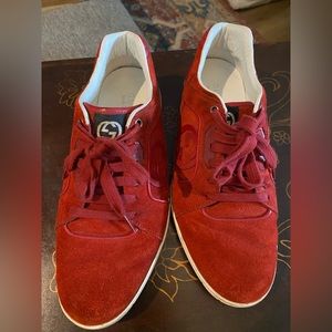 Men’s red Gucci sneakers, size 9.5.